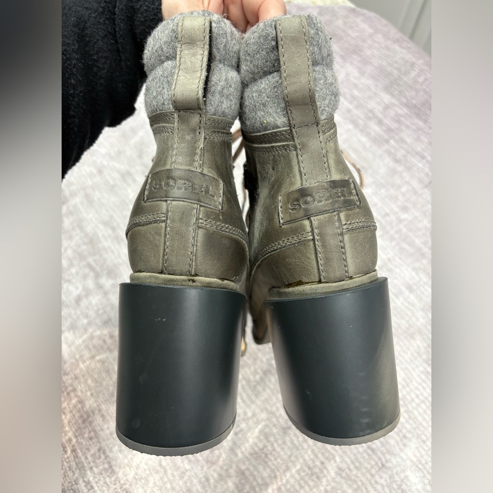 Sorel Womens Blake Leather Heeled Hiker Bootie Size 10 Waterproof Tall Gray - Picture 7 of 12